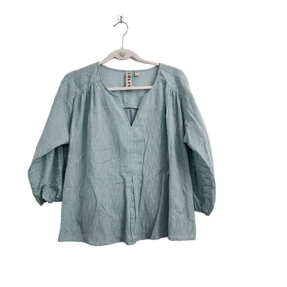 Anthropologie Dolan Blouse Small Blue Alvia Peasant 3/4 Balloon Sleeve Cotton